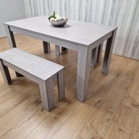 KOSY KOALA Modern Rectangle Grey Dining Table Set With 2 Benches Dining Room Furniture | Size: 140 cm x 80 cm