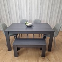 KOSY KOALA Dark Grey Dining Table with 4 Diamond Stitched Grey Chairs & 1 Bench
