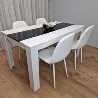 KOSY KOALA Dining Table Set White & Black Table With 4 White Gem Pattern Chairs Dining Room Furniture in Brown