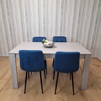 KOSY KOALA Grey Dining Table & 4 Blue Velvet Chairs Kitchen Dining Table for 4 Dining Room Dining Set