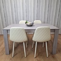 KOSY KOALA Dining Table With 4 Cream Stitched Chairs Kitchen Dining Table for 4 Dining Room Dining Set in Grey | Size: 140 cm x 80 cm