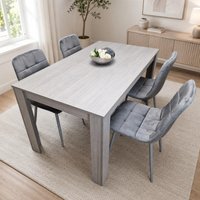 KOSY KOALA Dining Table & 4 Chairs Grey 4 Grey Velvet Chairs Wood Dining Set Furniture in Brown