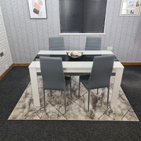 KOSY KOALA Modern White & Black Dining Table Set With 4 Grey Faux Leather Chairs Dining Room Furniture in Brown