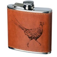 Selbrae House Leather Hip Flask - Pheasant in Brown