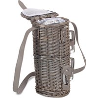 Red Hamper Wicker Single Bottle & 2 Cartridge Glass Carrier With Shoulder Strap in Grey