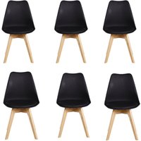 Life Interiors Set of 6 'Tulip Dining Chairs' Leather Padded Seat Solid Wood Legs in Black