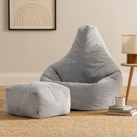 icon Gaming Bean Bag Recliner & Footstool, Corduroy in Light Grey