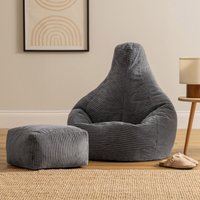 icon Gaming Bean Bag Recliner & Footstool, Corduroy in Charcoal