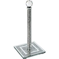 London Boutique Crystal Kitchen Roll Holders Free Standing Sparkle Crushed Diamond Filled Square base in Grey | Size: 1000L