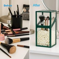London Boutique Women's Luxury Glass Makeup Brush Holder with Pearl Beads Green | Size: 1000ml