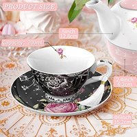 London Boutique Tea Cup & Saucer Set 1 Afternoon Tea Set New Bone China Vintage Flora Gift Box 200m (Black) in Black