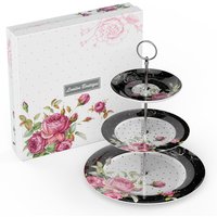 London Boutique 3 Tier Cake Stands Afternoon Tea Cake Plates New Bone China Vintage in Black | Size: 26.4L
