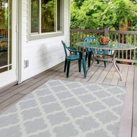 THE RUGS Outdoor Indoor Grey Ivory Geometric Trellis Rug Weather Resistant | Size: 120 cm x 170 cm