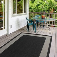 THE RUGS Outdoor Indoor Black Bordered Rug Weatherproof Jet Washable | Size: 80 cm x 150 cm