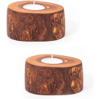 Verano Spanish Ceramics Olive Wood Natural Grained Set of 2 Rustic Tea Light Holders (D) 9cm