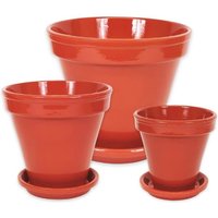 Verano Spanish Ceramics Dipped Green Hand Painted Set of 3 Classic Pots & Drainage Plates (D) 16-29cm in Red