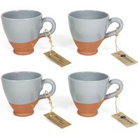 Verano Spanish Ceramics Rustic Pastel Half Dipped Terracotta Kitchen Set of 4 Everyday Cups (H) 9.5cm in Grey