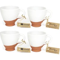 Verano Spanish Ceramics Rustic Pastel Half Dipped Terracotta Kitchen Set of 4 Everyday Cups (H) 9.5cm in White
