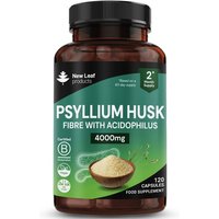 New leaf health Fibre Supplement 4000mg Psyllium Husk with Acidophilus - 120 High Strength Capsules in Green