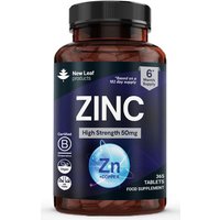 New leaf health Zinc Tablets 50mg High Strength - 365 Zinc Tablets Contributes Towards Immune Function & Maintenance of Healthy Bones, Vision, Hair