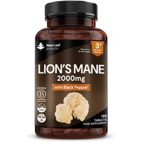 New leaf health Lions Mane Mushroom 2000mg - 180 High Strength Tablets with Black Pepper - Lion's Mane Mushrooms Extract (Not Powder or Capsules)
