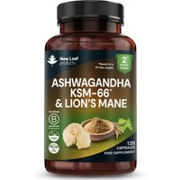 New leaf health Ashwagandha KSM-66 & Lions Mane Capsules - 2000mg Capsules with Black Pepper in Light Brown