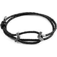 ANCHOR & CREW Men's William Silver & Braided Leather SKINNY Bracelet in Black