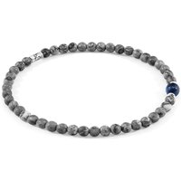 ANCHOR & CREW Men's Walter Silver & Stone SKINNY Bracelet in Grey | Size: 23 cm
