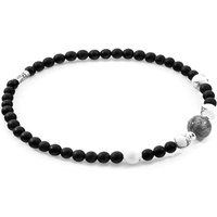 ANCHOR & CREW Men's Frederick Silver & Stone SKINNY Bracelet in Black | Size: 23 cm