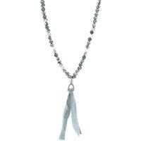 ANCHOR & CREW Men's Luke Silver, Stone & Cotton Voile SKINNY Necklace x Wrap Bracelet in Grey | Size: 24 inches