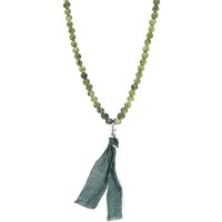 ANCHOR & CREW Men's Luke Silver, Stone & Cotton Voile SKINNY Necklace x Wrap Bracelet in Green | Size: 24 inches