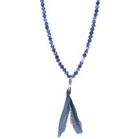 ANCHOR & CREW Men's Luke Silver, Stone & Cotton Voile SKINNY Necklace x Wrap Bracelet in Blue | Size: 24 inches