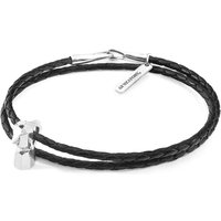 ANCHOR & CREW Women's Midnight Black GUSTATORY Coffee Moka Pot Silver & Braided Leather Bracelet | Size: 21 cm