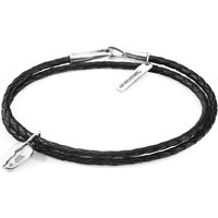 ANCHOR & CREW Women's Midnight Black GUSTATORY Coffee Bean Silver & Braided Leather Bracelet | Size: 21 cm