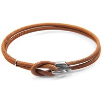 ANCHOR & CREW Women's Orla Silver & Nappa Leather Bracelet in Light Brown | Size: 21 cm