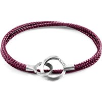 ANCHOR & CREW Men's Montrose Silver & Rope Bracelet in Purple | Size: 21 cm