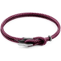 ANCHOR & CREW Men's Padstow Silver & Rope Bracelet in Purple | Size: 21 cm