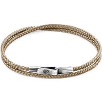 ANCHOR & CREW Men's Liverpool Silver & Rope Bracelet in Light Brown | Size: 21 cm
