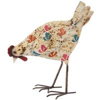 Inspirational Gifting Cream Hen Metal Sculpture Garden Ornament with flower detail