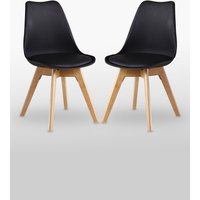 Life Interiors Set of 2 'Tulip Dining Chairs' Leather Padded Seat Solid Wood Legs in Black
