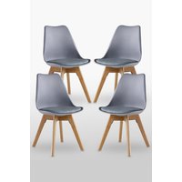 Life Interiors Set of 4 'Tulip Dining Chairs' Leather Padded Seat Solid Wood Legs in Grey