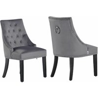 Life Interiors Set of 2 'Windsor' Knocker Back Velvet Dining Chairs Solid Wood Legs in Dark Grey