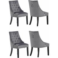 Life Interiors Set of 4 'Windsor' Knocker Back Velvet Dining Chairs Solid Wood Legs in Dark Grey