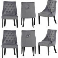 Life Interiors Set of 6 'Windsor' Knocker Back Velvet Dining Chairs Solid Wood Legs in Dark Grey