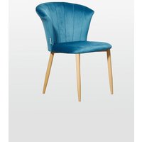 Life Interiors Single Elsa Velvet Dining Chair with Wooden Legs, Curved Back & Comfortable Seating in Blue