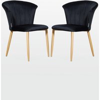 Life Interiors Set of 2 Elsa Velvet Dining Chairs with Wooden Legs, Curved Back & Comfortable Seating in Black