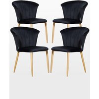 Life Interiors Set of 4 Elsa Velvet Dining Chairs with Wooden Legs, Curved Back & Comfortable Seating in Black