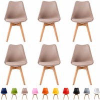 Set 6 Dining Chairs Solid Wooden Legs & Seat Cushions Eva