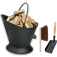 Almineez Vintage Style Large Fireside Waterloo Coal Bucket With Shovel & Brush in Black