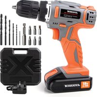13Pc Cordless Drill Driver 18/20V Max Li-ion Accessory Drill Bit Set - Carry Case Battery And Charger Included, Orange